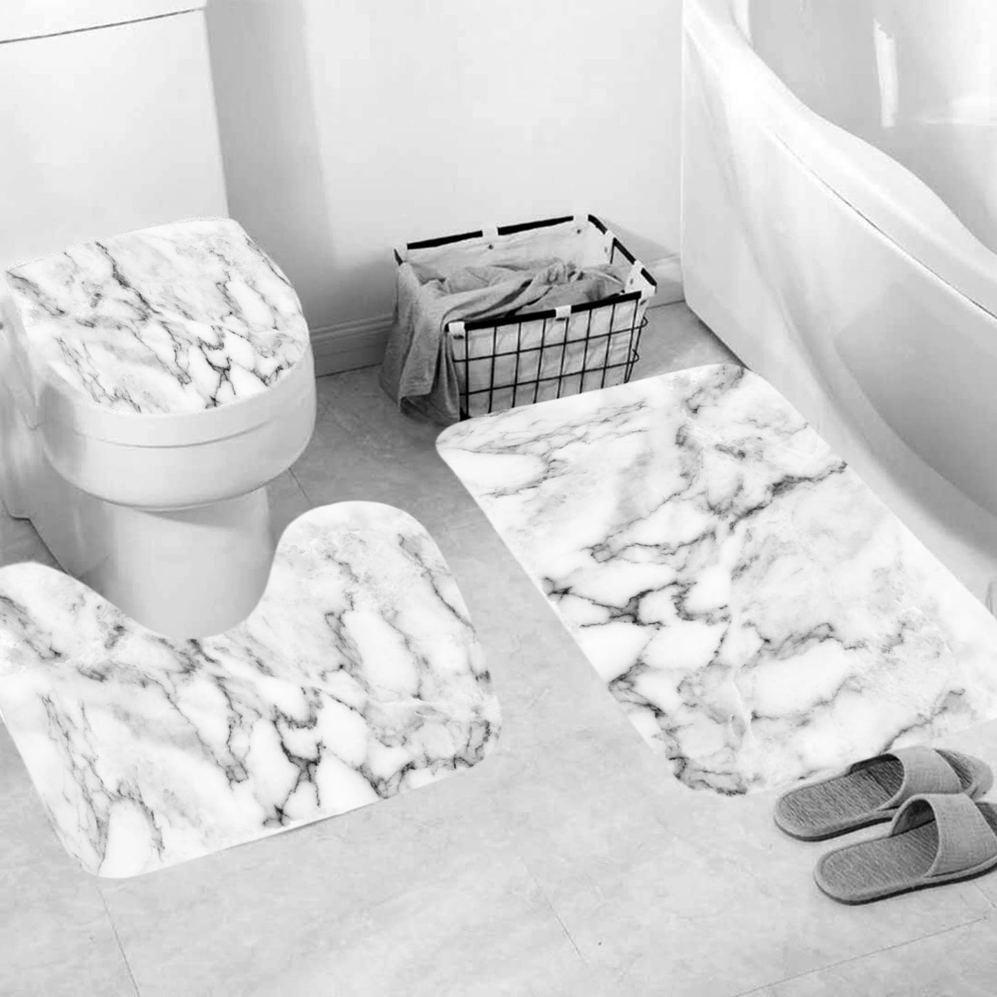 Marble Texture, Printed Polyester, Waterproof Shower Curtain Set - myrelevo