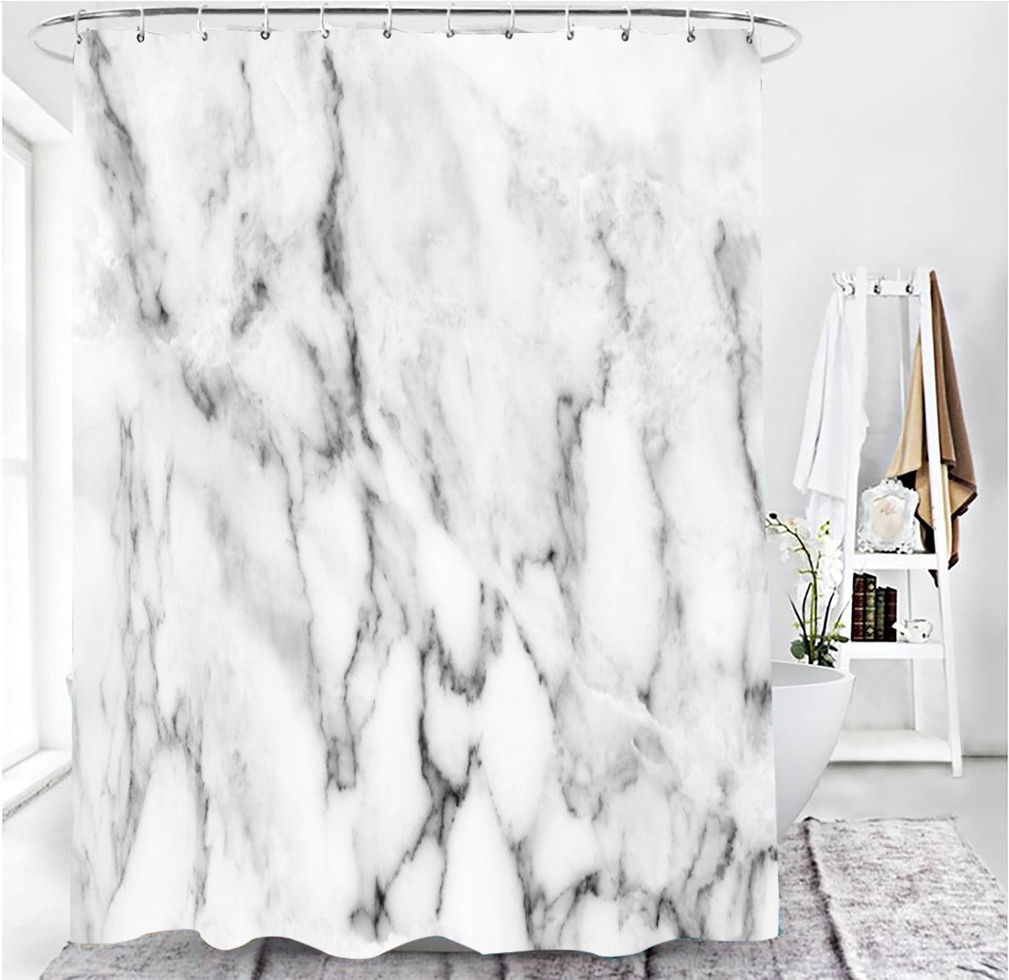 Marble Texture, Printed Polyester, Waterproof Shower Curtain Set - myrelevo