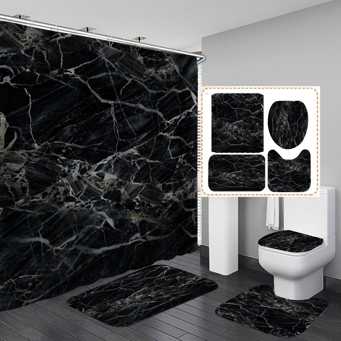 Marble Texture, Printed Polyester, Waterproof Shower Curtain Set - myrelevo
