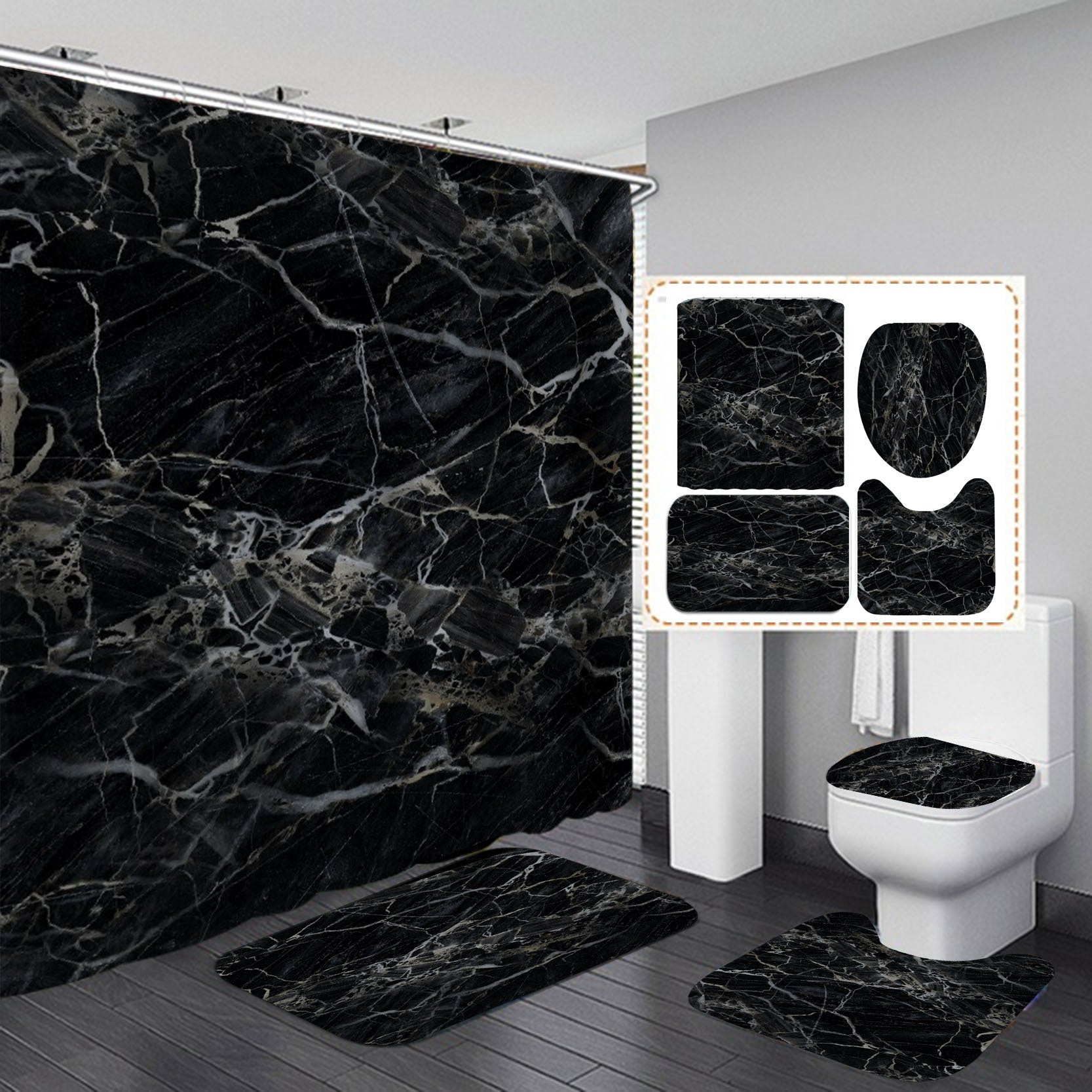 Marble Texture, Printed Polyester, Waterproof Shower Curtain Set - myrelevo