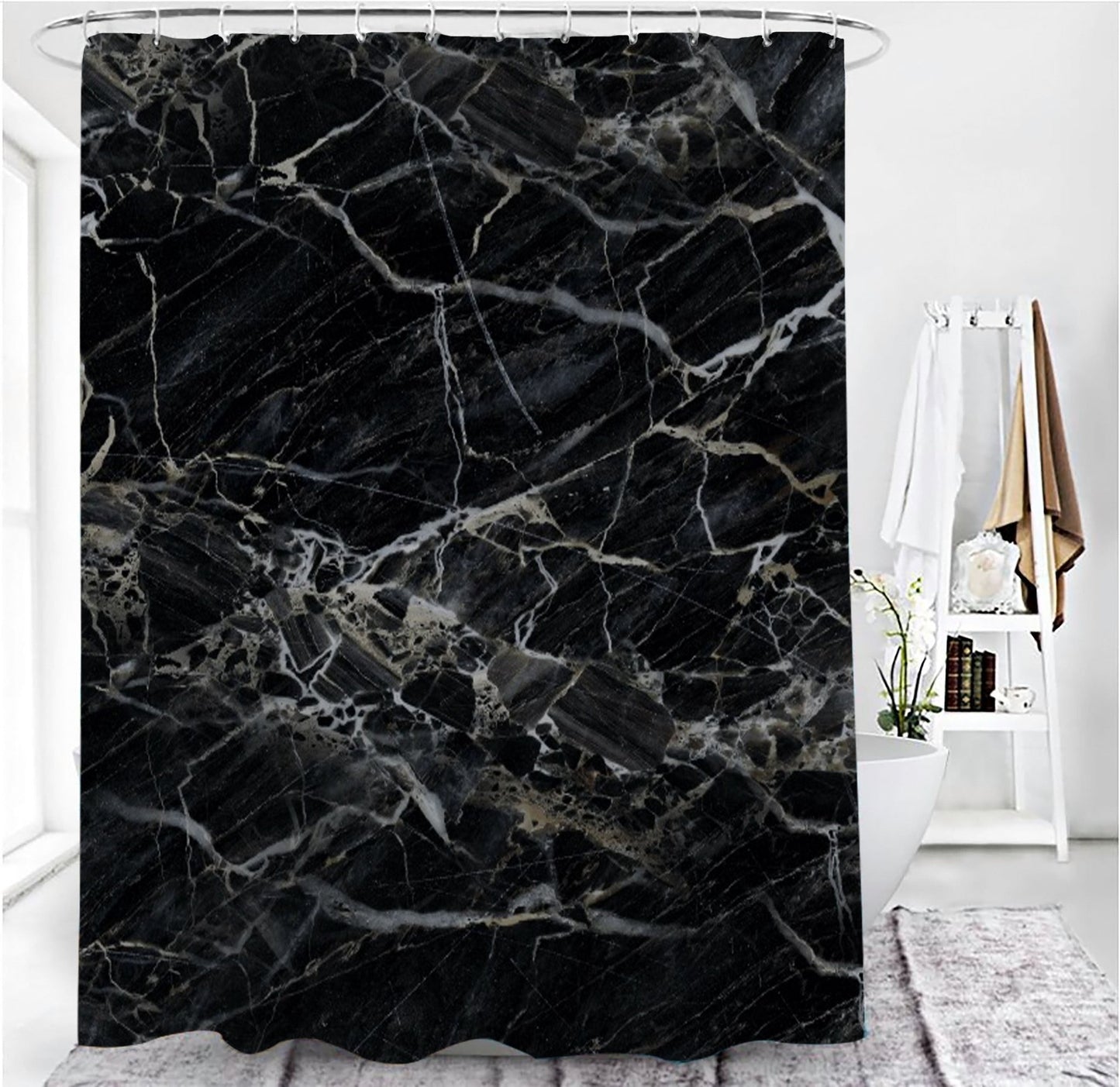Marble Texture, Printed Polyester, Waterproof Shower Curtain Set - myrelevo