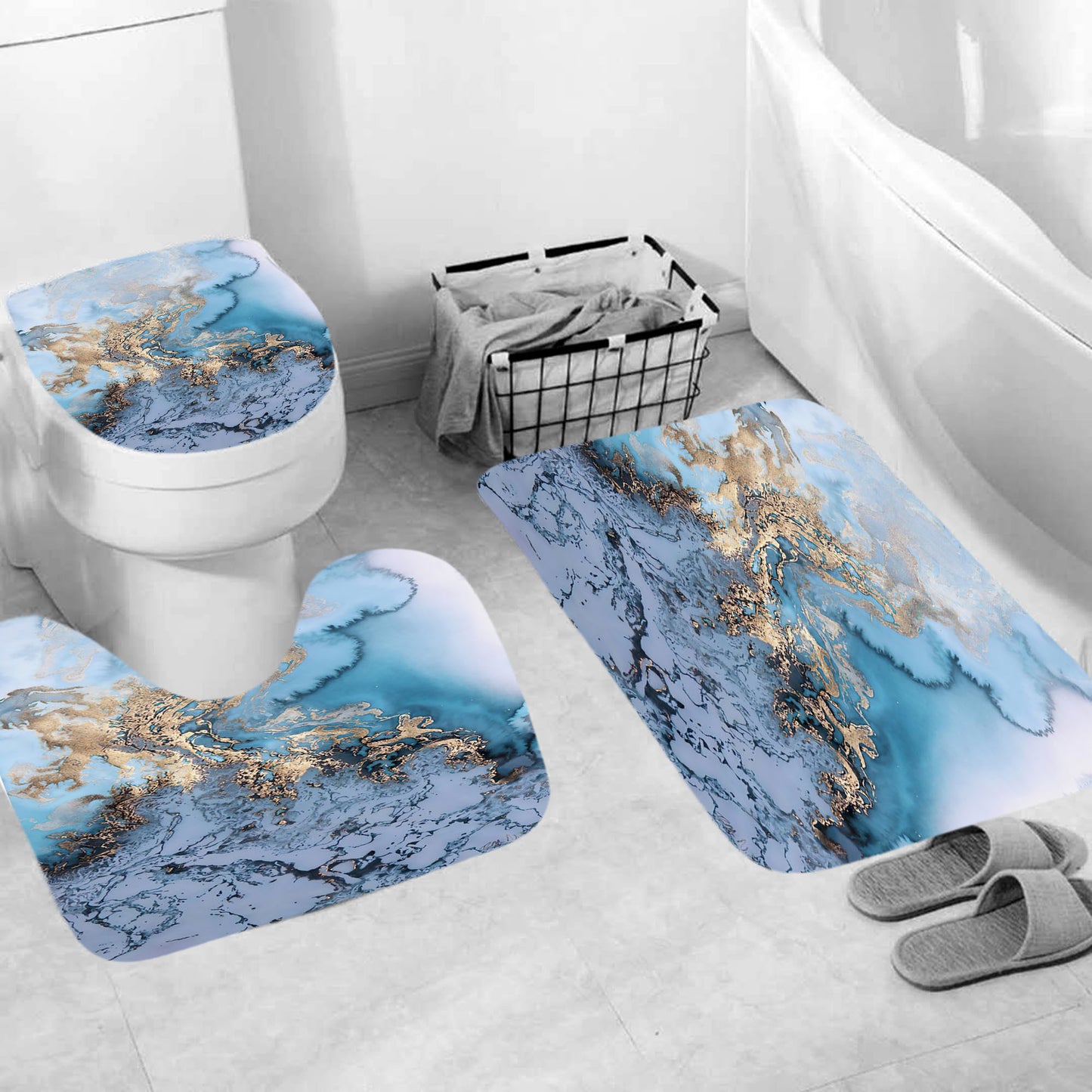 Marble Texture, Printed Polyester, Waterproof Shower Curtain Set - myrelevo