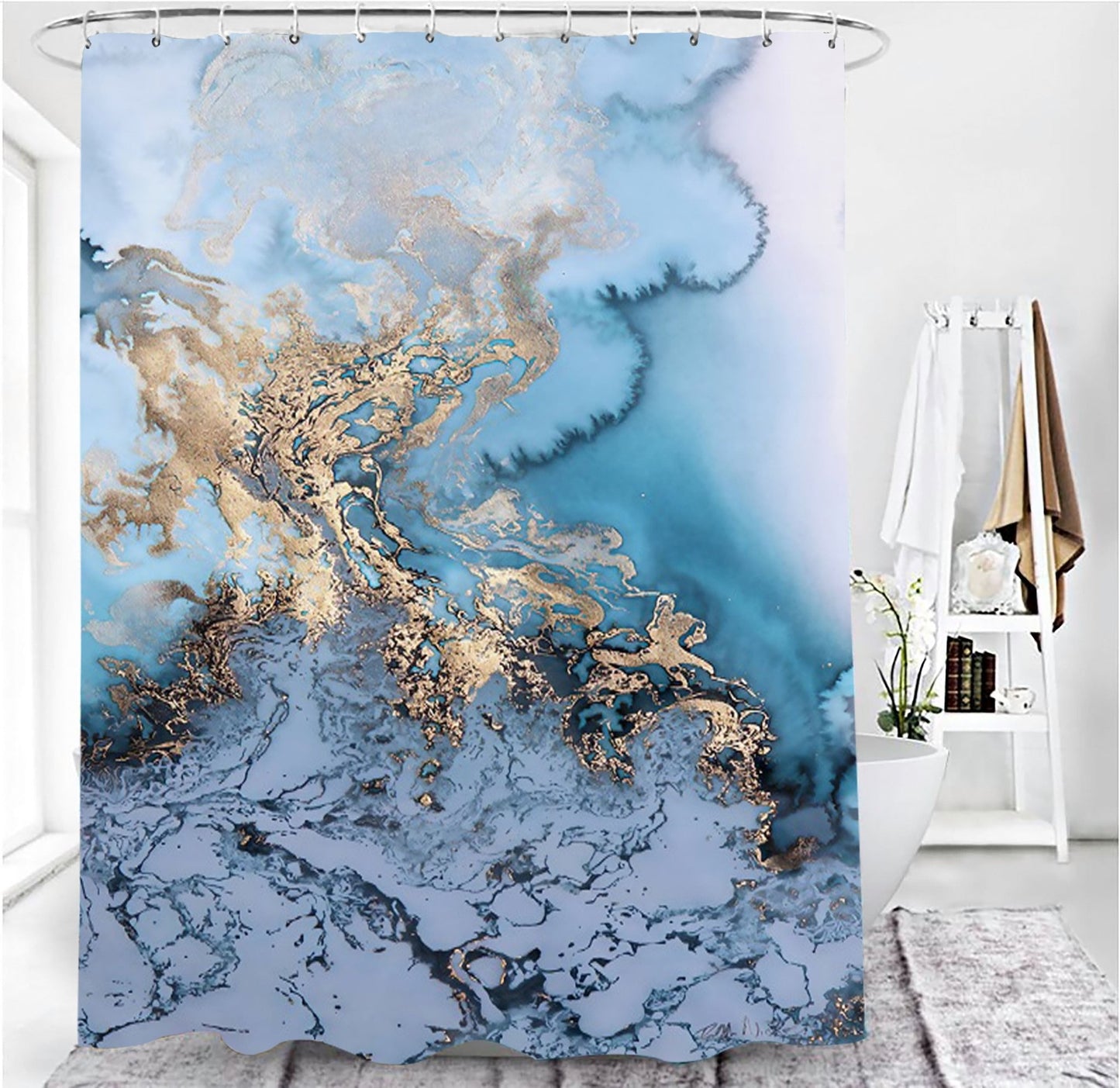 Marble Texture, Printed Polyester, Waterproof Shower Curtain Set - myrelevo