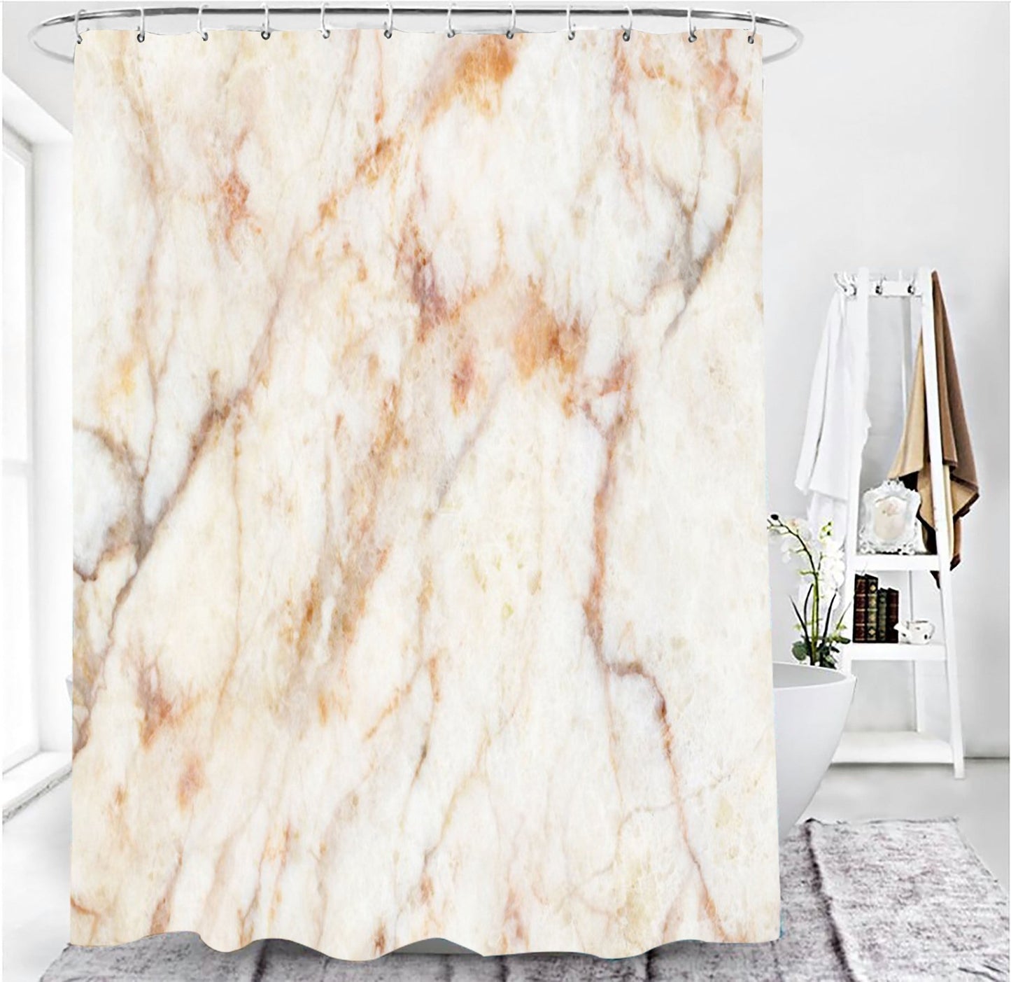Marble Texture, Printed Polyester, Waterproof Shower Curtain Set - myrelevo
