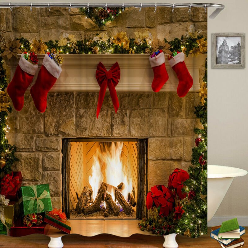 Christmas fireplace shower curtain - myrelevo
