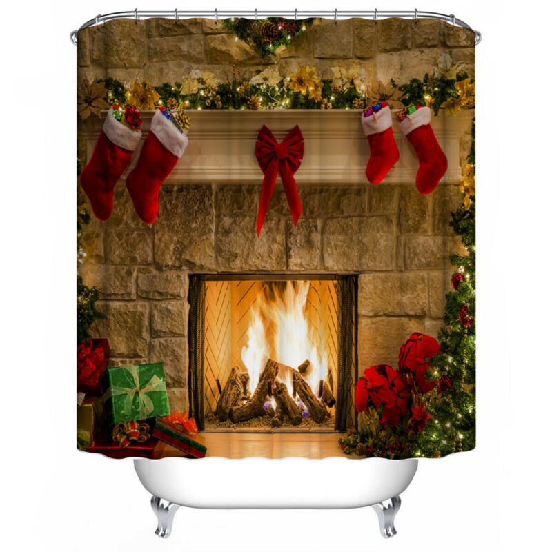 Christmas fireplace shower curtain - myrelevo
