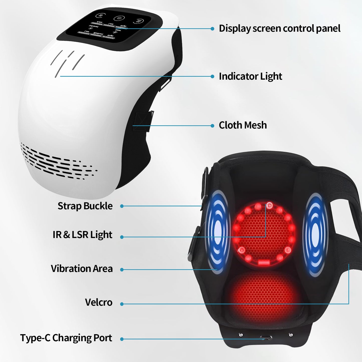 Pain Relief Infrared Laser Vibration Knee Massager - myrelevo