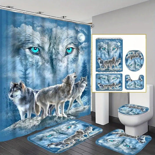 Line Winder Bathroom Polyester Shower Curtain Waterproof Peep - proof Partition Curtain Four - piece Set - myrelevo
